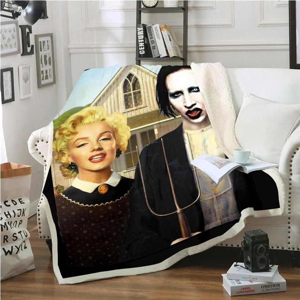 Singer Marilyn Manson 3D Sherpa Blanket Velvet Plush Throw Fleece Blanket Bedspread Couch Sofa Quilt Cover Travel Bedding 01 75cmx90cm