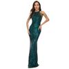 Damen Sexy Pailletten Quasten Schulterfrei Neckholder Bodycon Maxikleid Party Abendkleid Formelle Kleider Meerjungfrau Bodycon Cocktail Abendkleid für Damen