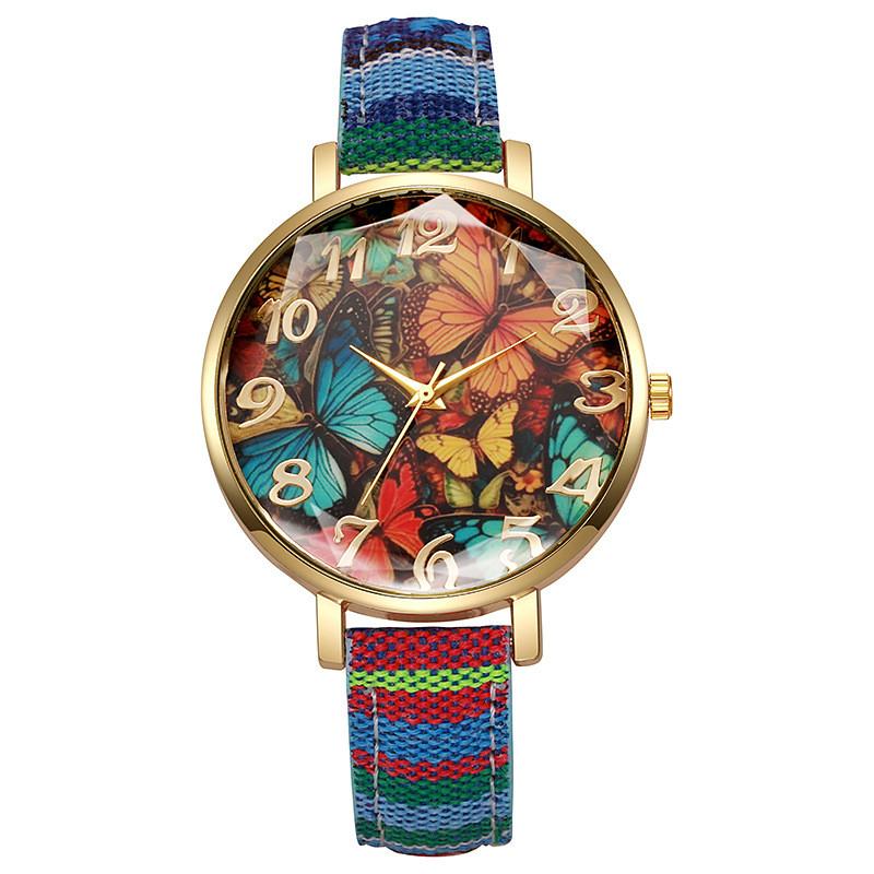 Vintage Ethnic Style Womens Quartz Watch With Colorful Canvas Strap For Casual Fashion And Gift