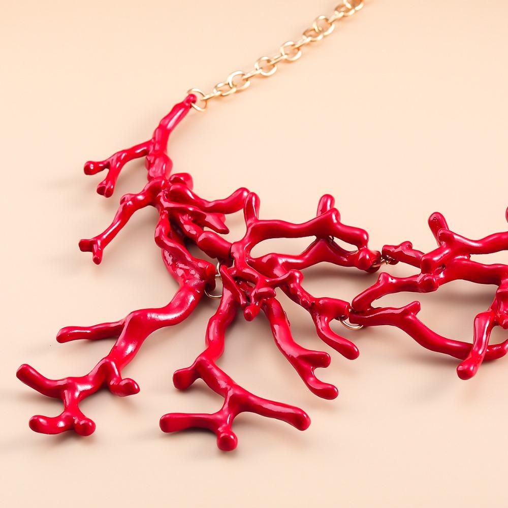 Trendy Exaggerated Coral Collars Bohemia Exaggerated Coral Necklace Red Coral Alloy Necklace
