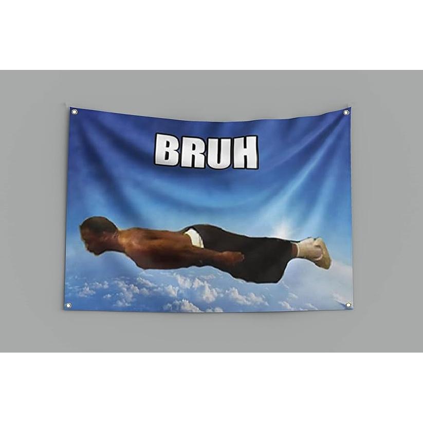 Bruh Flying Midget Flags 2x3FT Cool Meme Flag Man Cave Frat Hanging Art Poster For College Dorm Bedroom Double-Stitched Edges and 4 Rust Proof Brass 2x3FT
