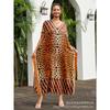 Plus Size Beach Print Dress for Women Bat Sleeve Bikini Suntan Cover Up