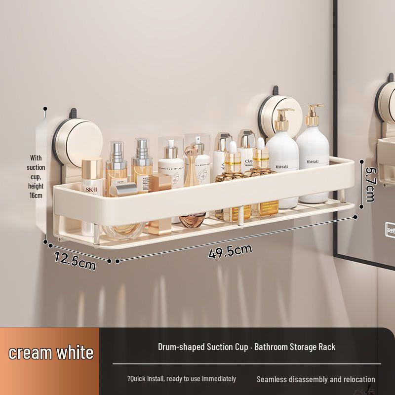 No-Drill Wall-Mount Bathroom Storage Rack with Suction Cup