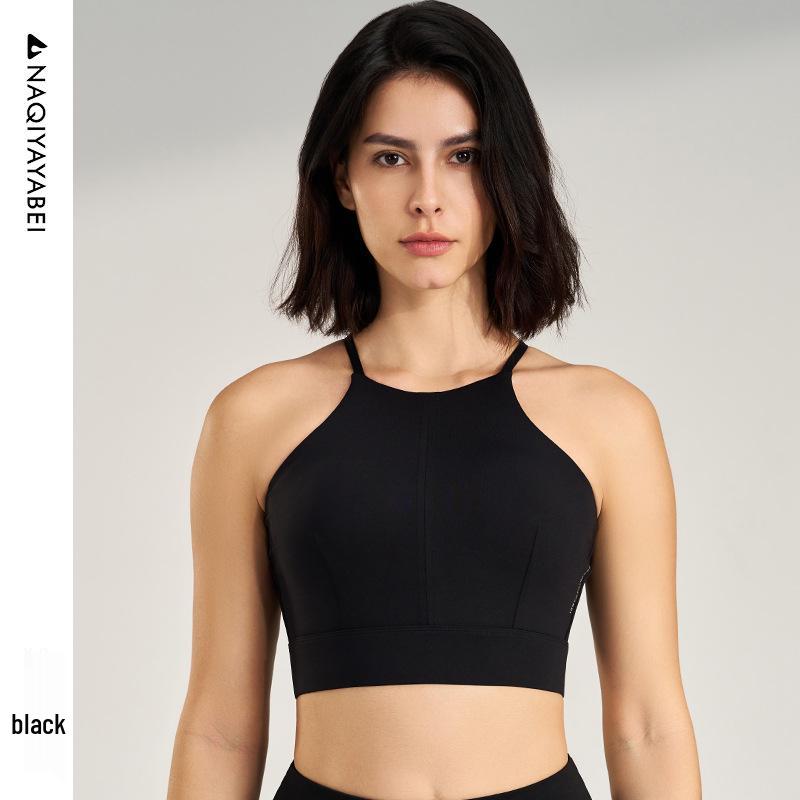 

Женский беспроводной ударопрочный спортивный бюстгальтер для бега - против провисания с красивым дизайном спины для йоги и фитнеса Medium чёрный