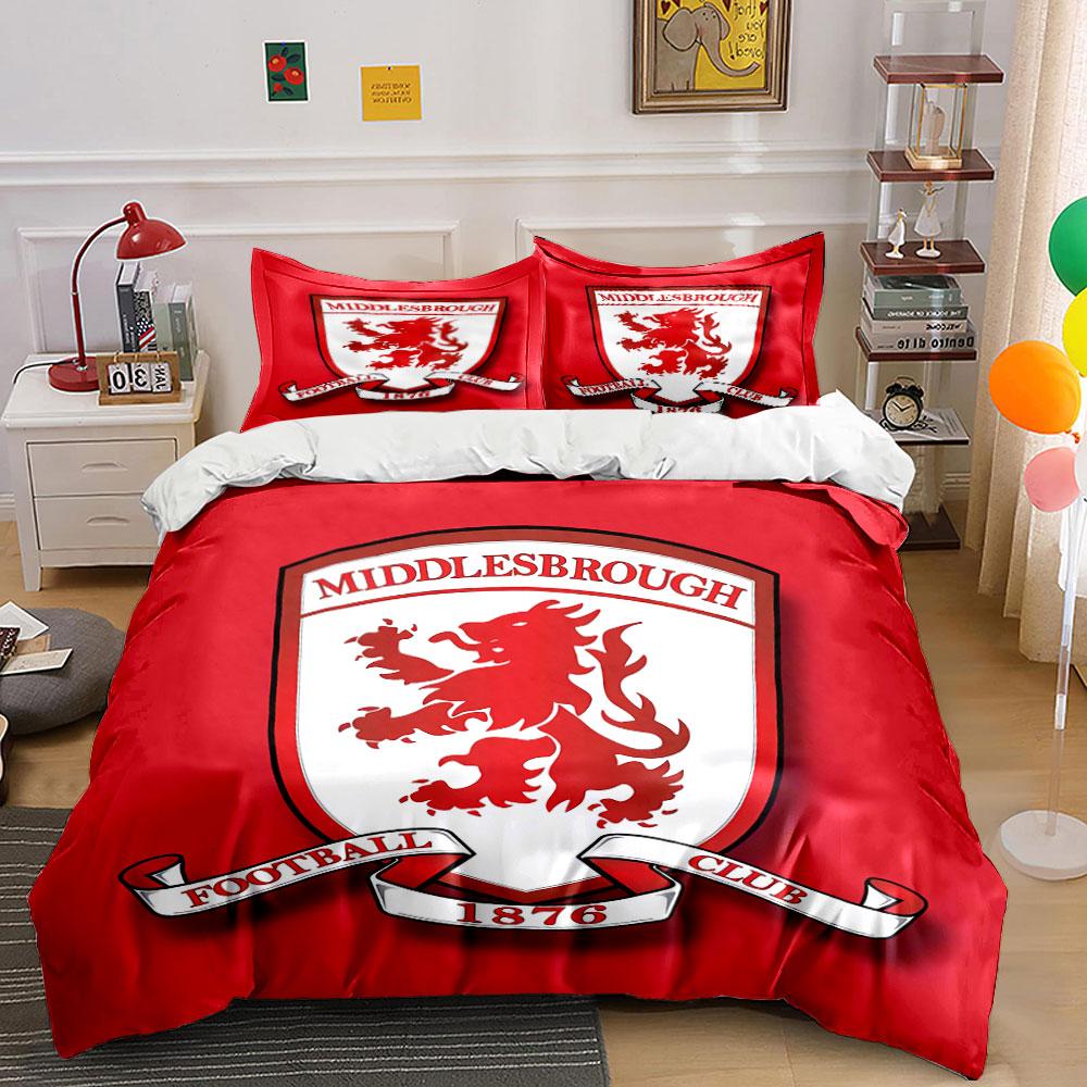 Middlesbrough FC Rotes Bettwäscheset Bettwäsche Bettbezug-Set Bettbezug Kissenbezüge (1 * Bettbezug 2 * Kissenbezüge, ohne Bettdecke)