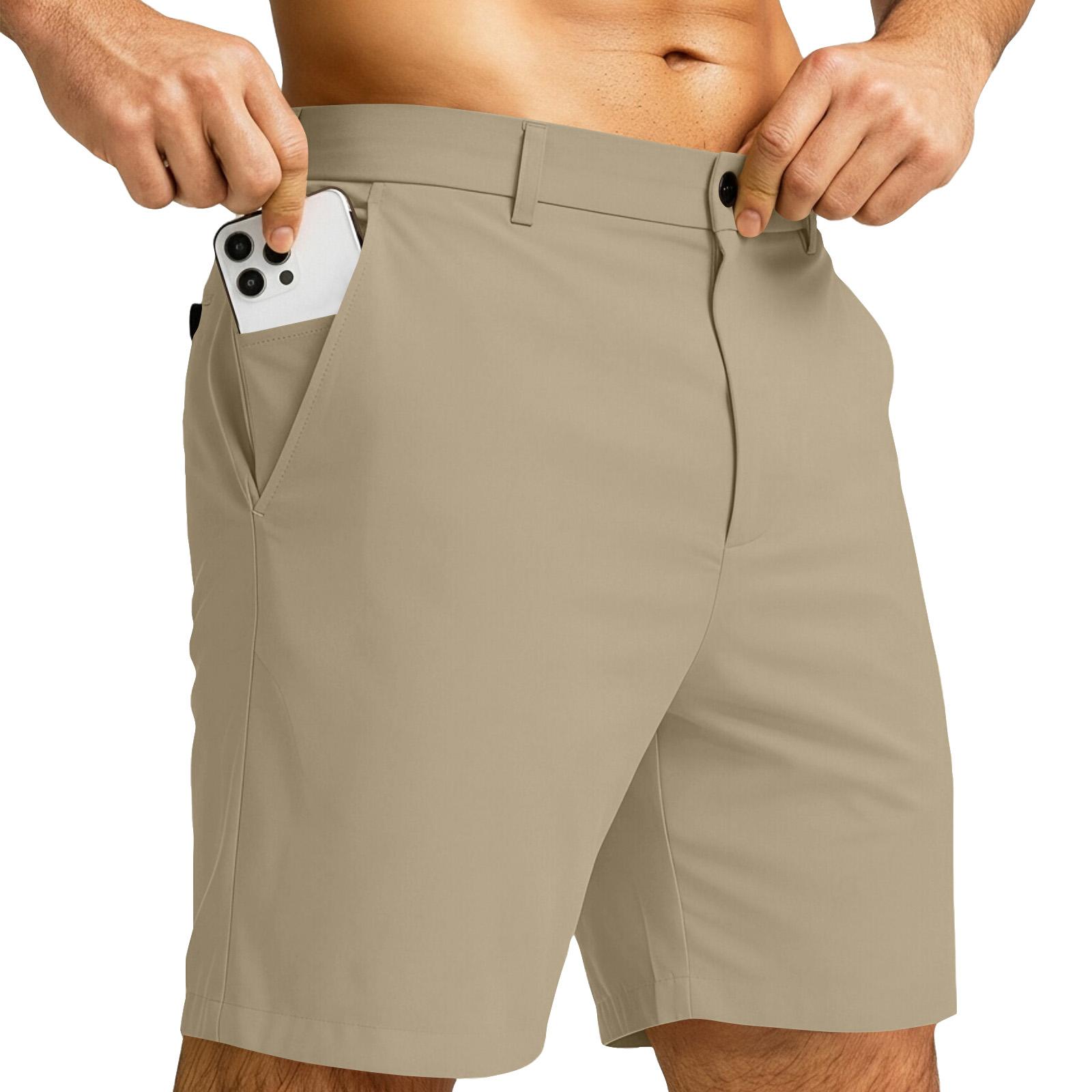 Precious watch Heren Short Slim Fit Stretchstof Klassieke Tailleband Ritssluiting Meerdere Zakken voor Dagelijkse Kleding en Activiteiten XL kaki