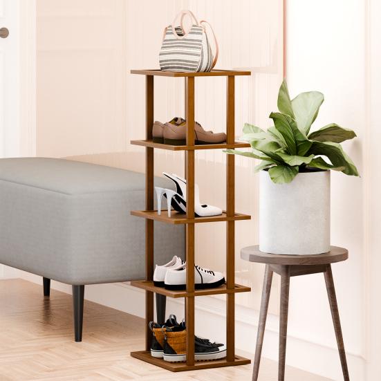 5/6/7/8 Tiers Vertical Shoe Rack Bamboo Narrow Shoe Rack Small Shoe Organizer Space Saving Corner Shoe Shelf Free Standing Shoe Rack
