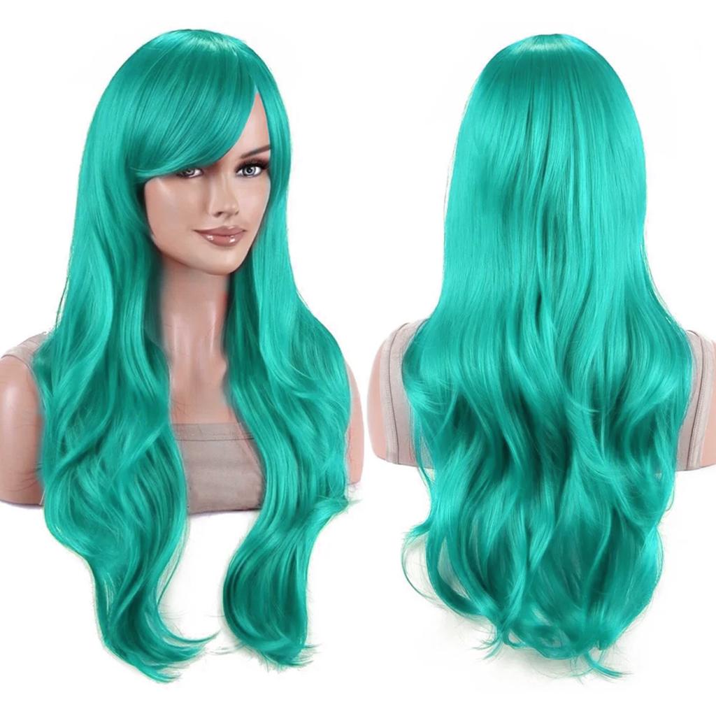 Parrucche Colorate Sintetiche Ondulate per Cosplay Lunghe 70cm con Frangia Parrucca Costume per Donne
