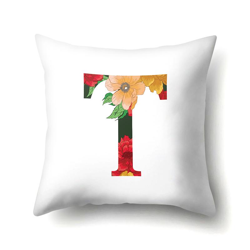 Polyester Pillowcase Watercolor Flowers Car Decoration Print 26 English Letters Home Cushion Cover