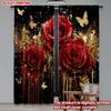 Red Rose Gold Curtains Large Polyester Roses Golden Butterflies Tassels Black Background Luxurious Living Room Set Of 2 Made Sitting Decor