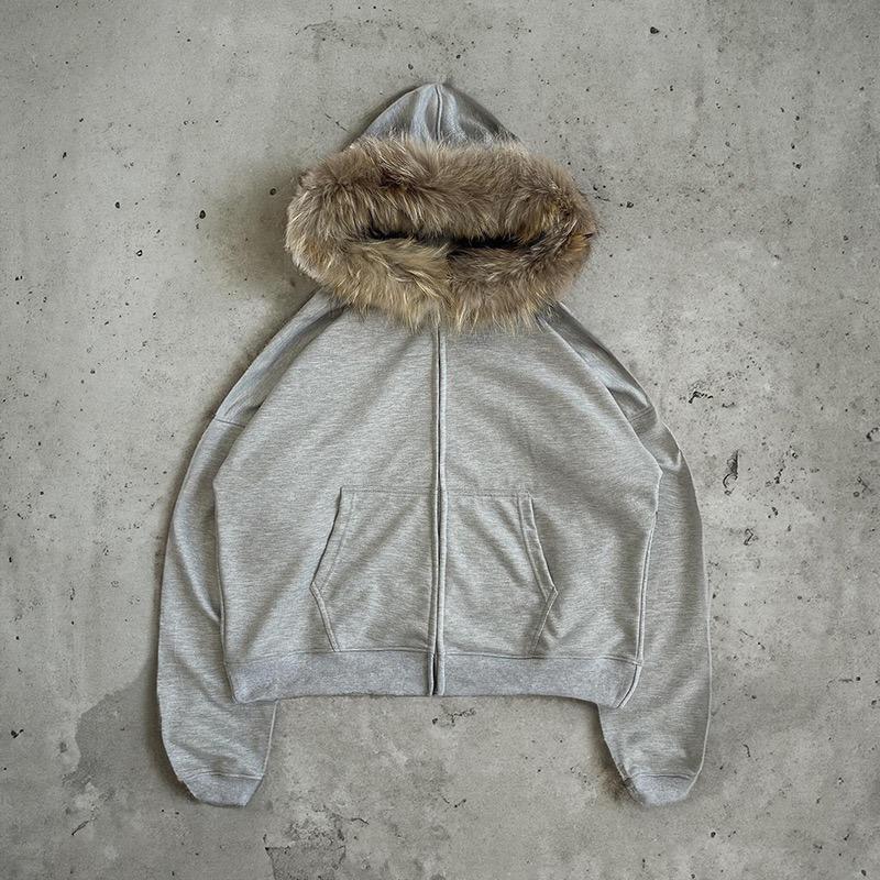 ROADVIBE Fluffy Hat Hoodie Solid Color Casual Long Sleeve Hoodie Retro Coat Street Trend Y2k
