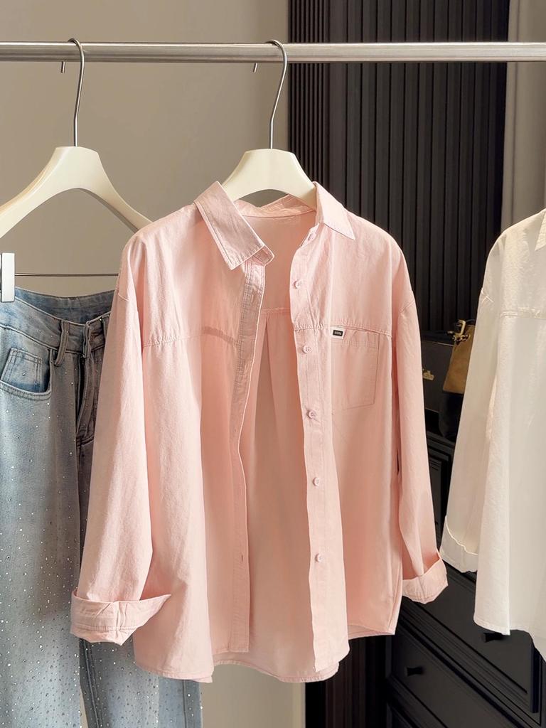2026 Trendy Women's Washed Cotton Long-Sleeve Shirt Jacket for Spring & Summer - Sun Protection Commuting Wear
