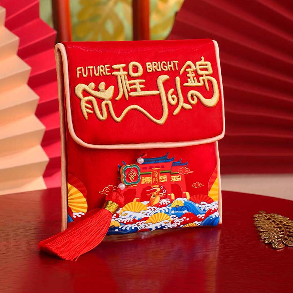 Polyester Chinese New Year Red Wallet Embroidered Lucky Money Packet  Graduation