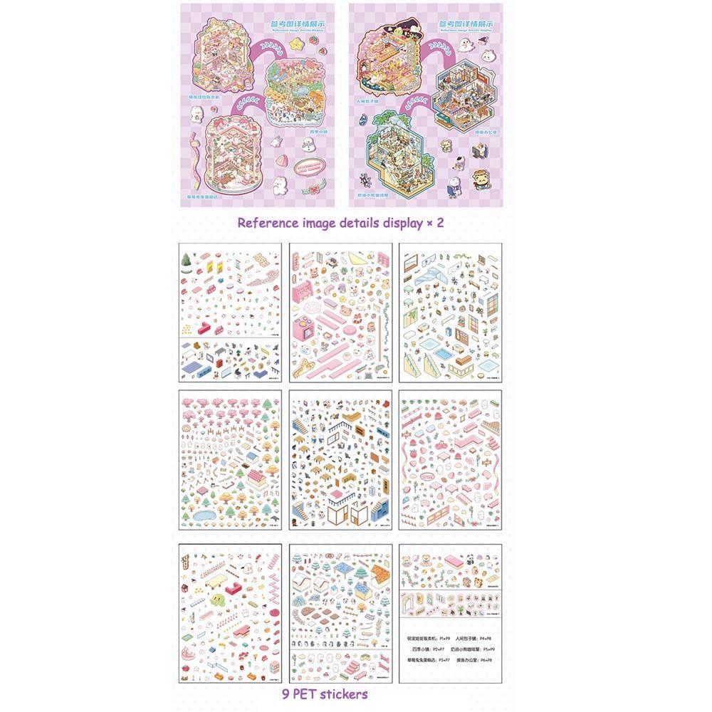 6Pcs 3D Landscape Sticker Book DIY 3D Pocket Cabin Scene Stickers  Children Gift