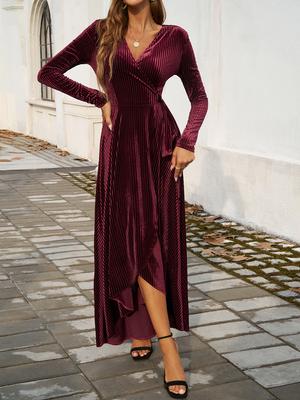 Temperamento feminino outono e inverno Pure Desire decote em V cintura alta fenda vestido vermelho vestidos para mulheres elegantes