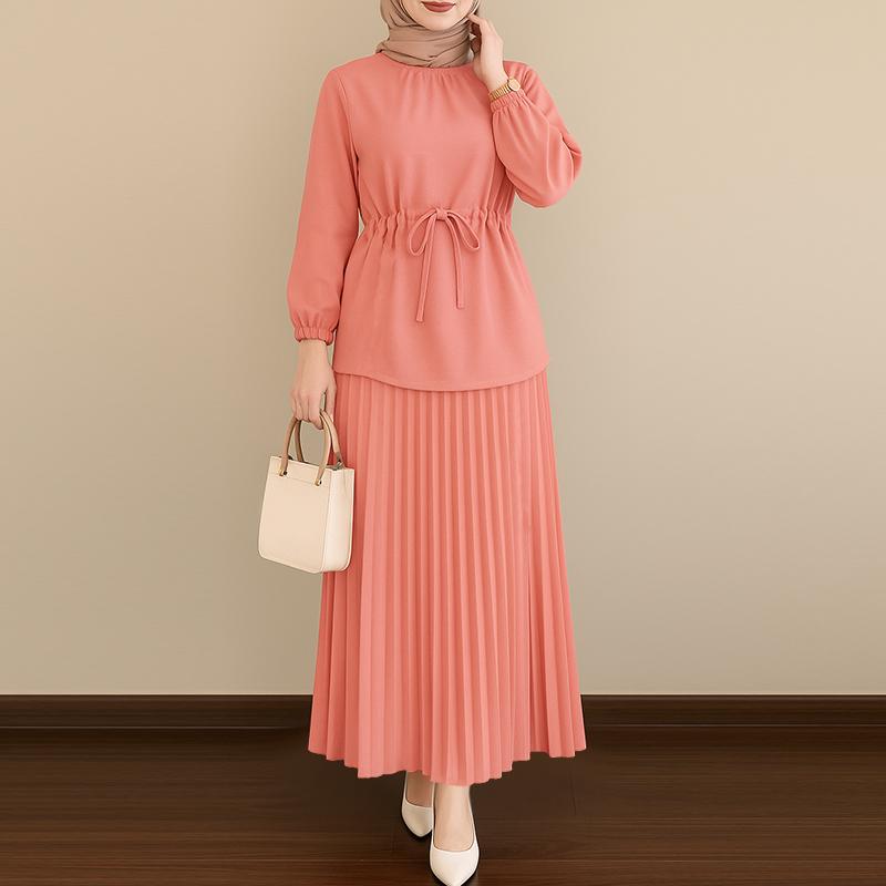 ZANZEA Women Long Sleeve Blouse and Long Skirts Muslim Two Piece Suit Sets