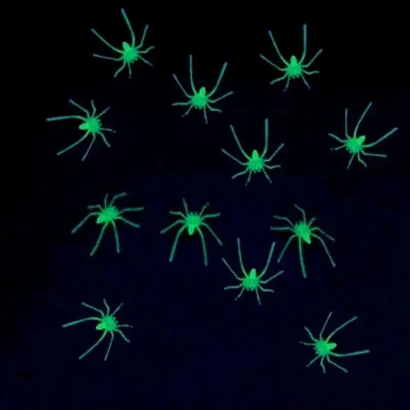 New 10Pcs Party DIY Home Decoration Halloween Luminous Rubber Fakes Spider Plastic Figure Prank Toy Funny Festive Supplies