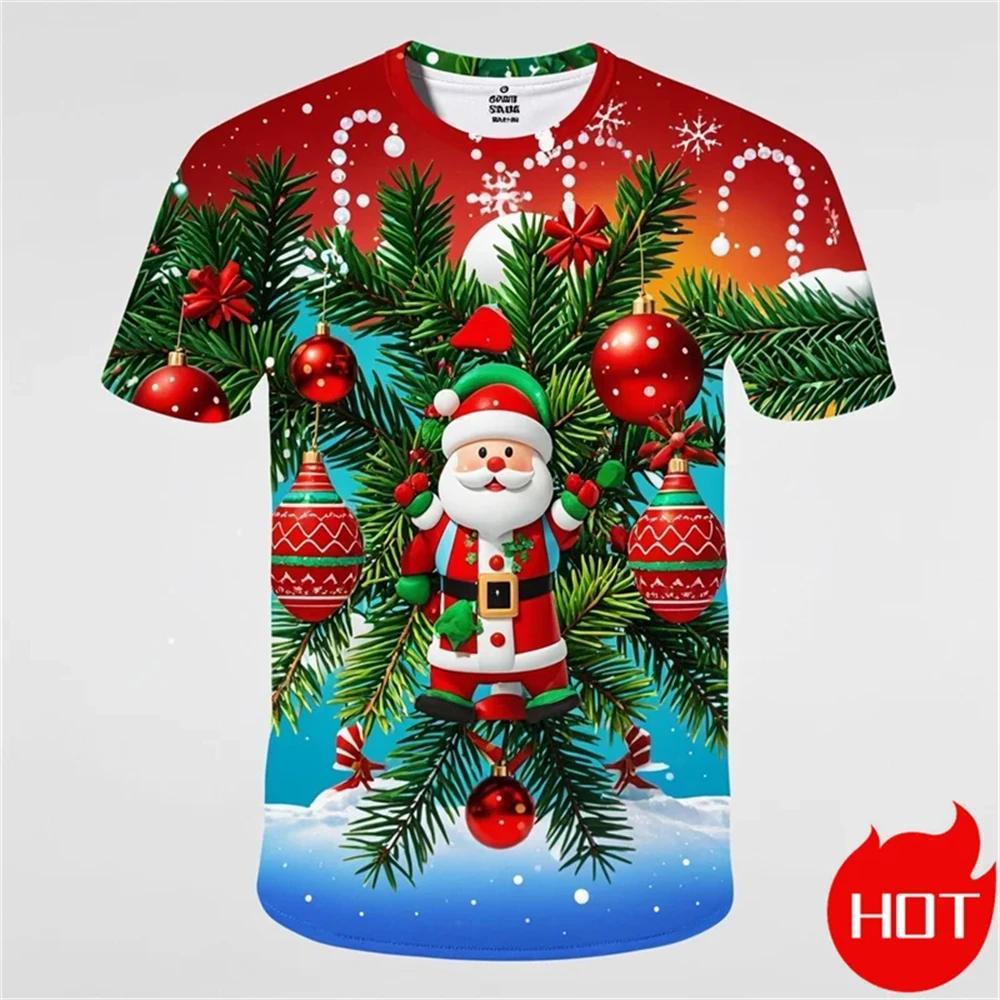 Cute Santa Claus Christmas pattern T-shirt, suitable for 3D printing of Merry Christmas T-shirt tops, men's and women's T-shirts, children's T-shirts