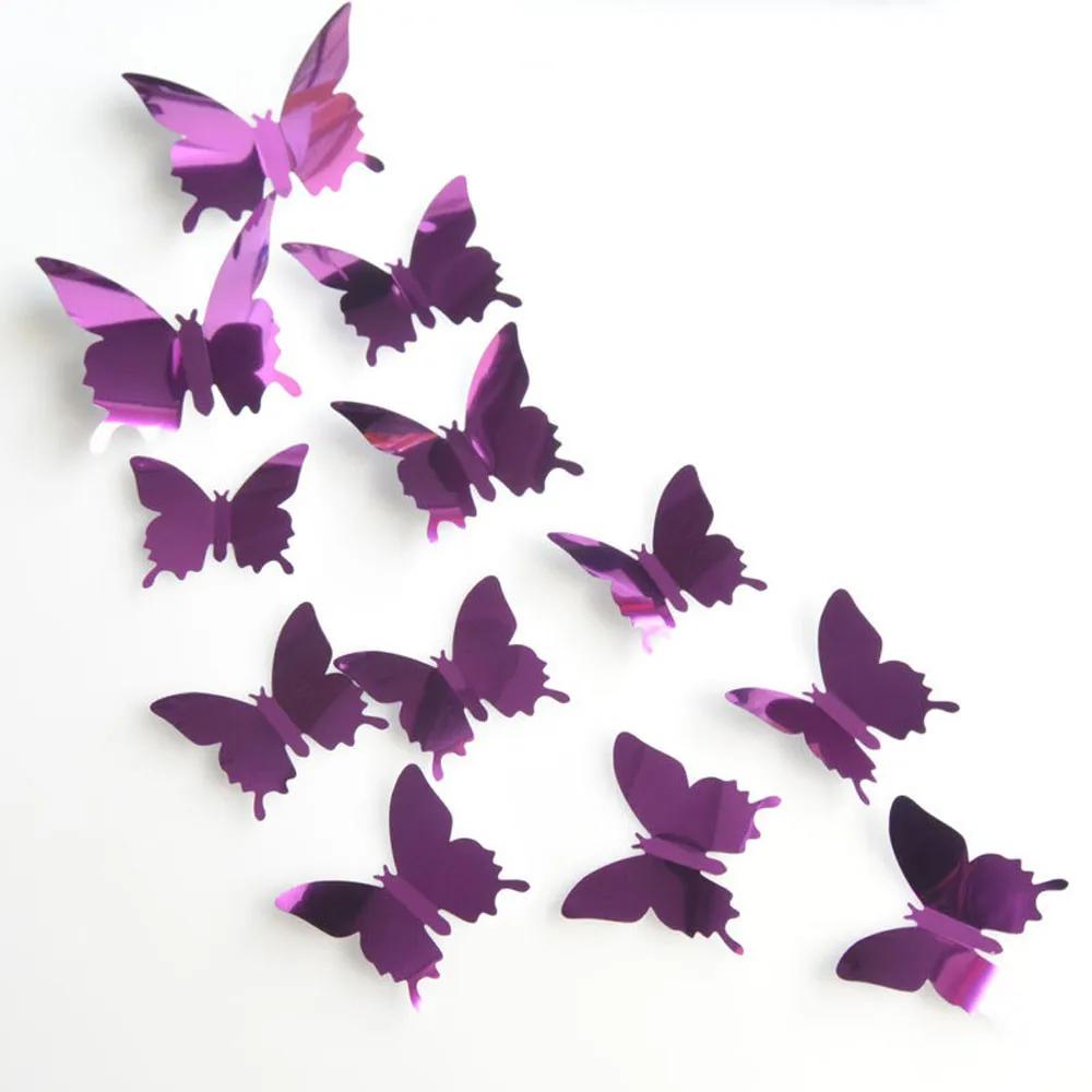 12pcs 3D Mirror Butterfly Wall Stickers Removable DIY Wall Painting Party Wedding Decoration Living Room Decals Home Room Decor