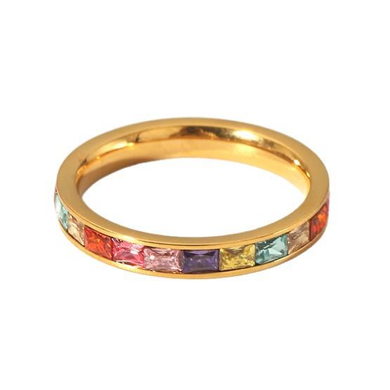 Europe and America INS Luxury Light Luxury Color Zircon Ring Plated with 18K Gold Stainless Steel Flower Zircon Opening Ring