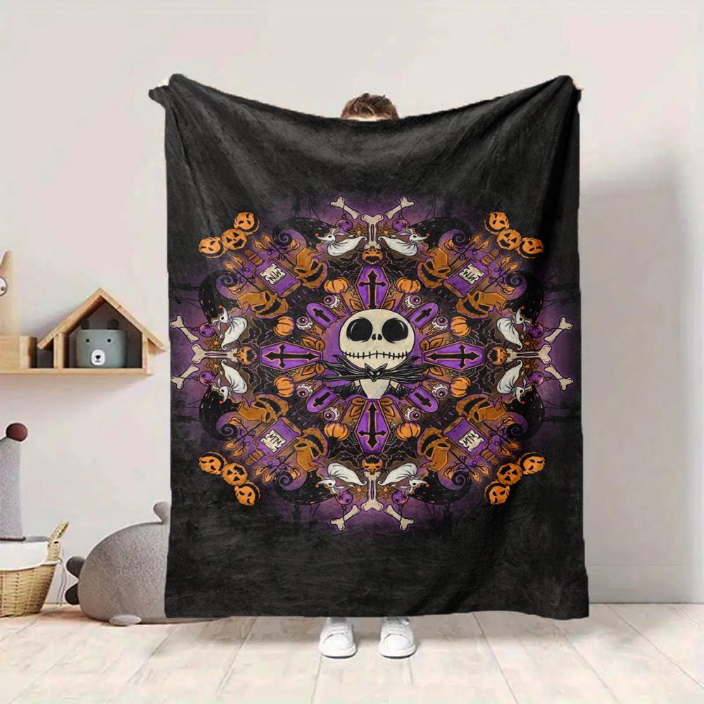 1Pc Halloween Jack Skellington Mandala Blanket Soft And Comfortable Casual Warm Camping Travel Christmas Halloween Xmas Gift M924517
