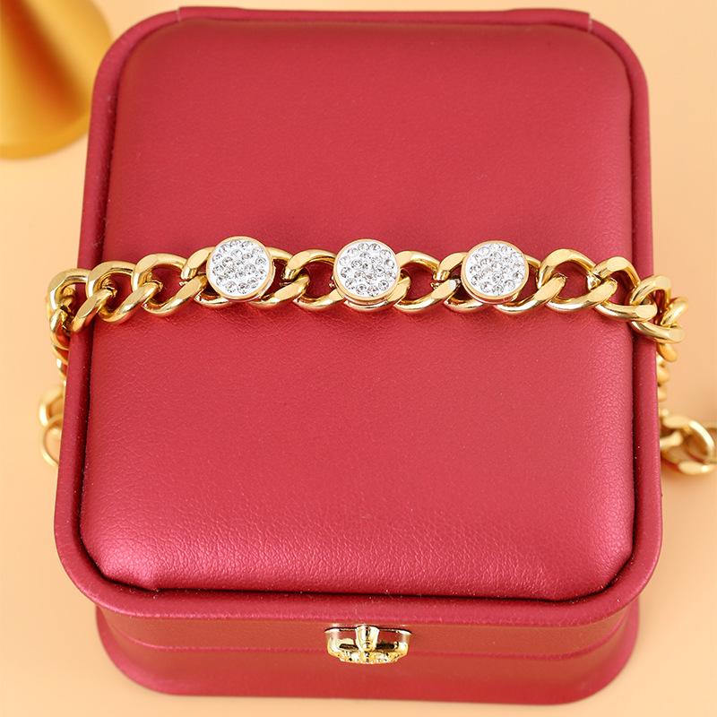 Custom Gold Plated Titanium Steel Circle Rhinestone Bracelet for Women Stainless Steel INS Fashion Jewelry Box