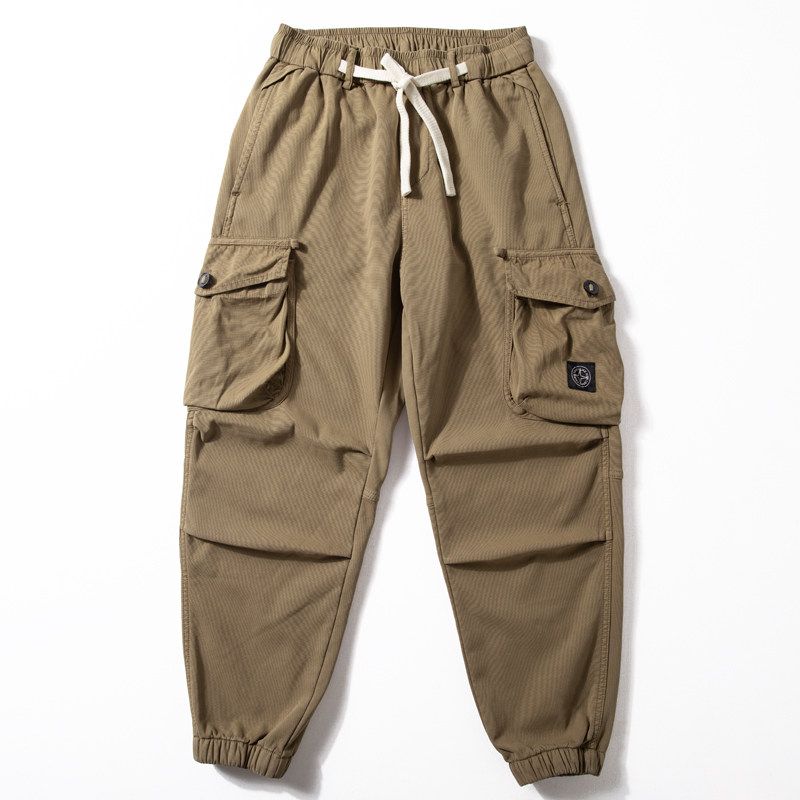 Winter Fleece-lined Thick Pants Men's Warm American vintage Casual Trousers Youth Fashion Loose Ankle-tied Overalls