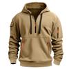 European Men's Fleece-Lined Hooded Jacket with Multi-Zipper Pockets for Autumn/Winter