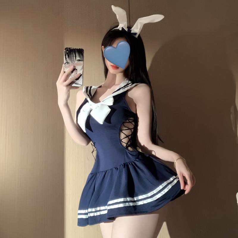Qqnyos Uniform Female Strap Onesie Skirt Pure Desire Underwear Campus Bunny Uniform Sexy Nightdress