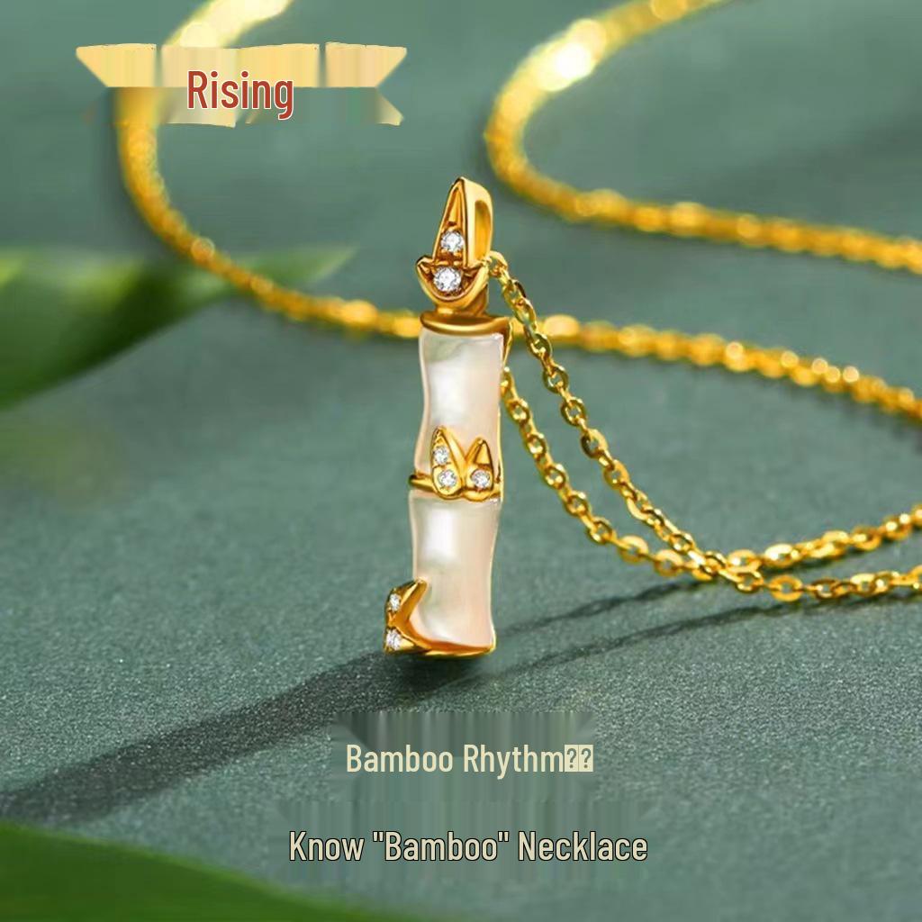 Вьетнамское позолоченное бамбуковое ожерелье - Элегантный женский дизайн с цепочкой-змейкой и позолоченным бусиной-подвеской