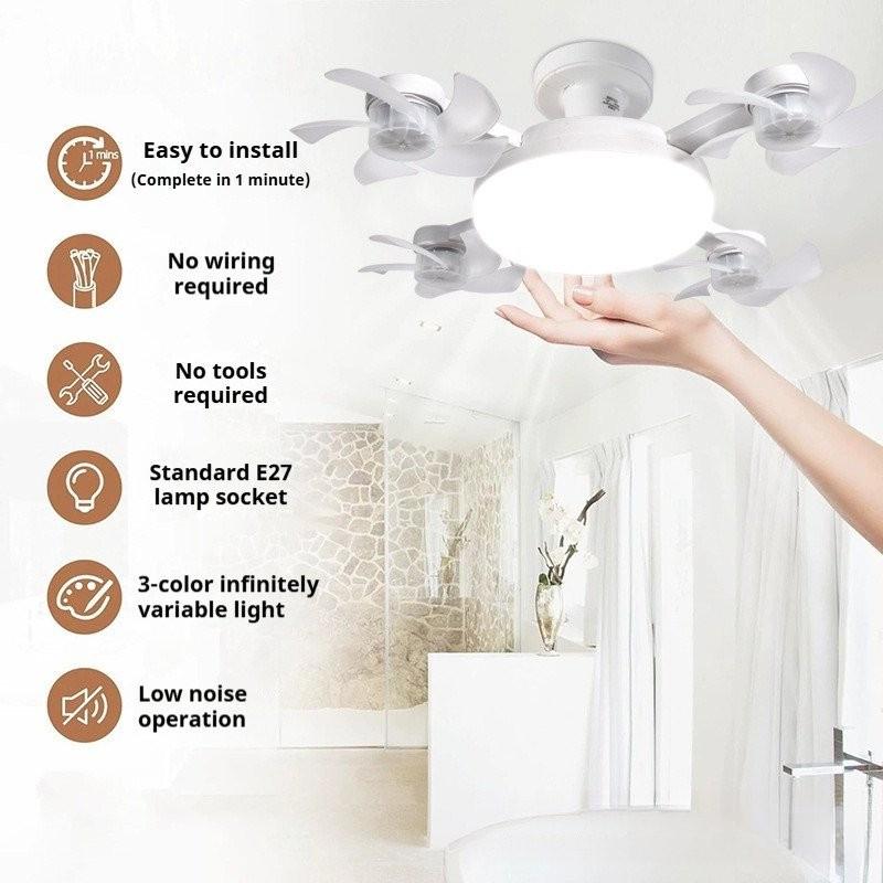 Household Invisible Remote Control Fan Lamp Dimmable Electric Ceiling Fan E27 Screw Drone Modeling Fan Lights