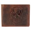 Men's Wallet - AKZENT - RFID Horizontal Skull - Genuine Leather - Brown - Snap Button