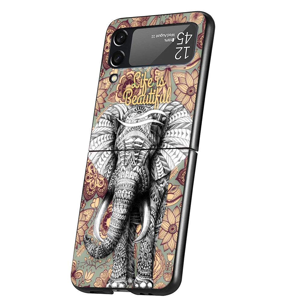 Elephant Mandala Aztec Phone Case For Samsung Galaxy Z Flip 7 6 5 4 3 5G Cover ZFlip7 ZFlip6 ZFlip4 ZFlip5 ZFlip3 Coque Fundas G
