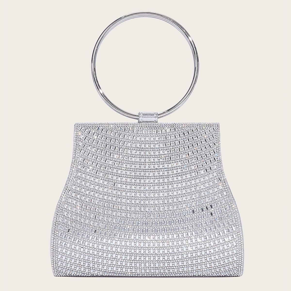 

«Элегантная золотая вечерняя сумочка с бриллиантами из полиуретана и магнитной застежкой — женская сумочка на цепочке в европейском и американском стиле» 20x6.5x16CM серебряный