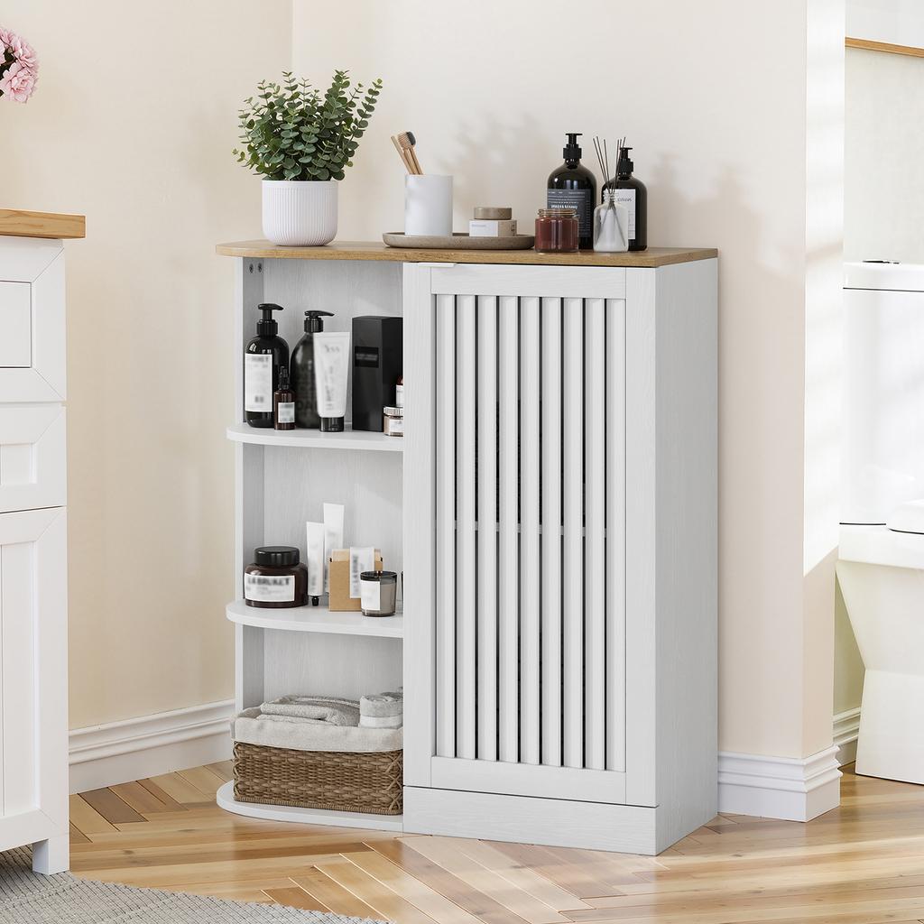 Corner Bathroom Cabinet with Open Storage Cabinets, Cabinet with Grid Doors and Adjustable Shelves, Bathroom, Kitchen, Living Room, Storage Room