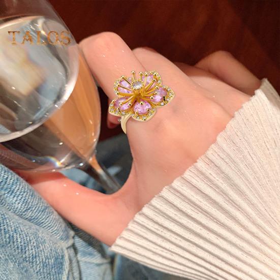 Women Ring Shiny Cubic Zirconia Flower Shape Finger Ring Adjustable Design Ring Exquisite Workmanship Jewelry Piece
