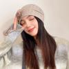 Retro Solid Color Rose Flower Knitted Hat Y2k Style Breathable Women Beanie Cap Crochet Thin Striped Skullies Cap