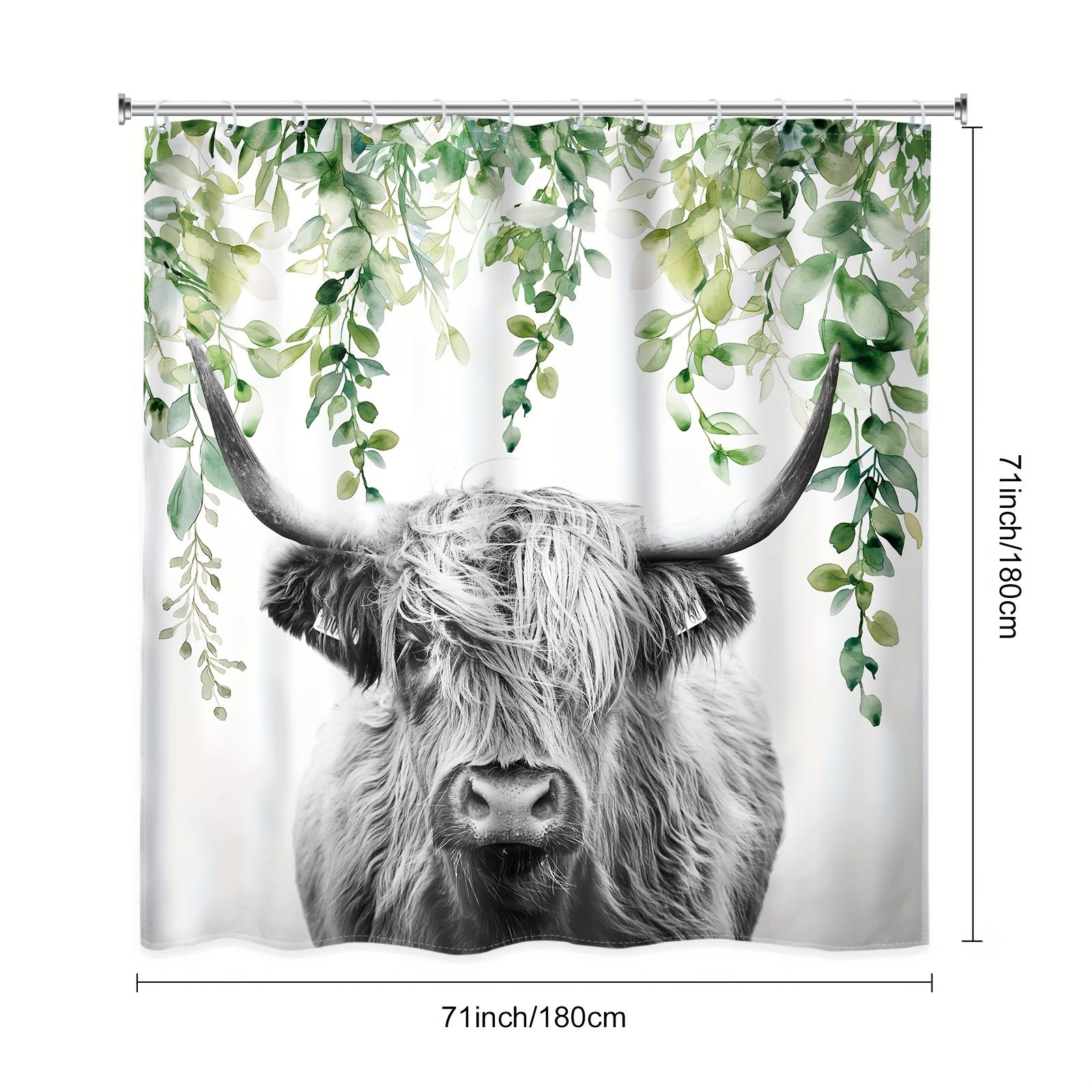 

Highland Cow Shower Curtain Farmhouse Rustic Funny Bull Eucalyptus Leaves Plants Western Country Artwork Cloth Fabric Wterproof W90XH180cm
