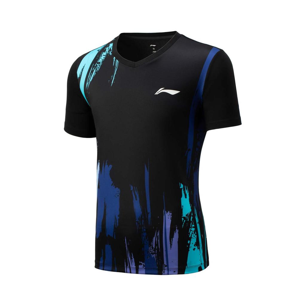 Li-Ning Badminton Series Color Block V-Neck Breathable Short Sleeve Top Comfortable Simple Mid-Waist Shorts Casual Sports Suit AATV041-1