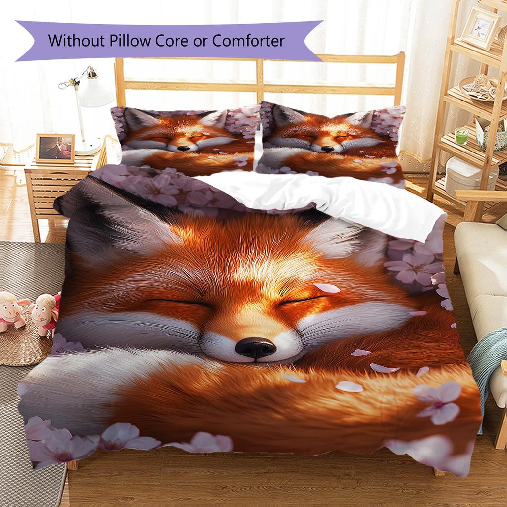 Tiger Fox Art Pattern Bedding Quilt Set Quilt Cover Pillowcase Home Decoration Gift (1 * Duvet Cover + 2 * Pillowcase, Without Core)