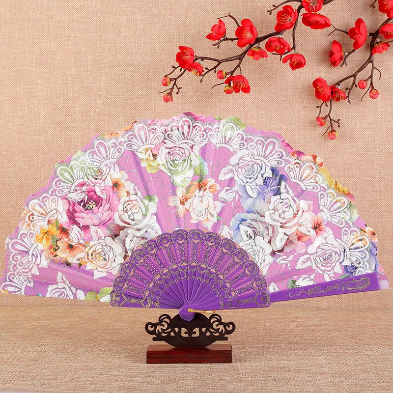1PC Silk Fan Decoration Fans Floral Pattern Dance Tassel Vintage Folding Fan Hand Fan