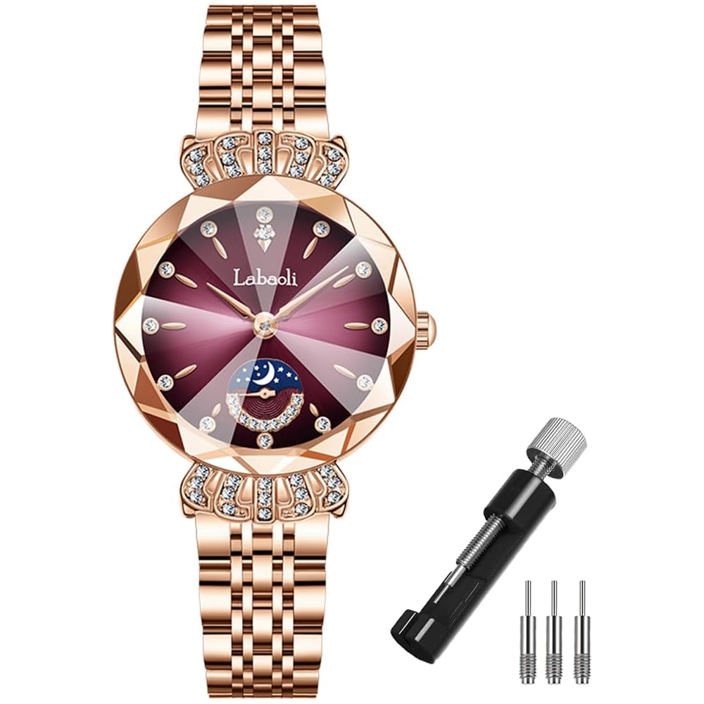 Rose Gold Crystal Women s Watch Waterproof Stainless Steel Business Style Purple