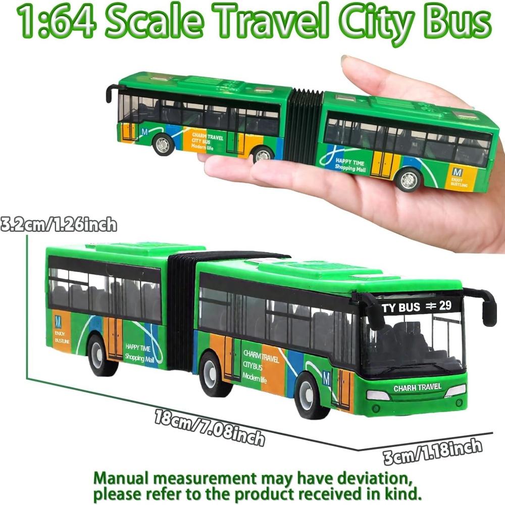 City Bus Toy 1:64 Scale Die Cast Metal Pull Back Vehicles Educational Gift Friction Powered Cars Play Toys for Kids