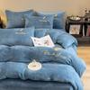 Coral Fleece Milk Velvet Winter Bedding Set: Thickened Embroidered Duvet Cover and Bed Sheet for Dorms.
