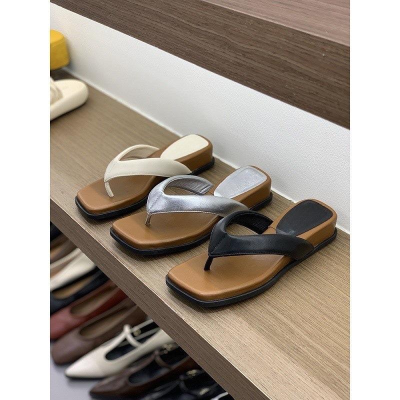 Vintage wedge heel high heels pinch flip-flops fairy shoes 2025 summer silver French sandals