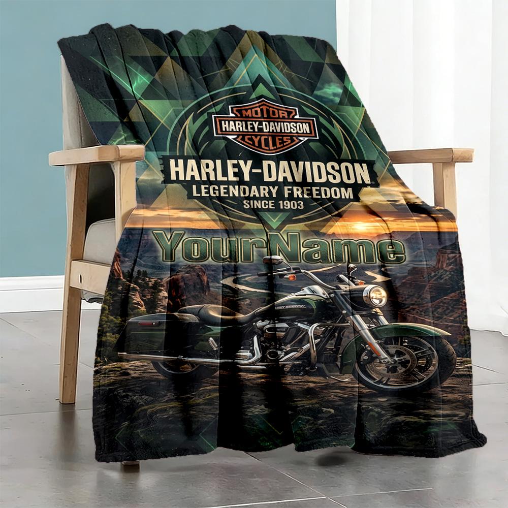 Harley-davidson Motorcycles Customize Text Blanket Cozy Customizable Blanket Warmthful Decor for Picnics Nap Sofa Bedding Four Seasons Multipurpose