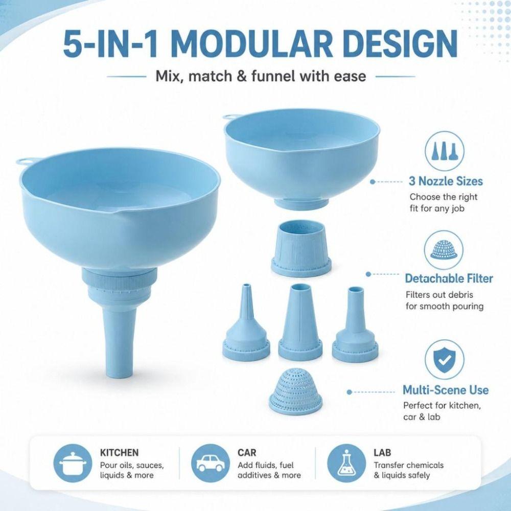5Pcs/Set Plastic Filter Funnels Filling Funnels for Oil Beverage Jam and Liquid Transfer