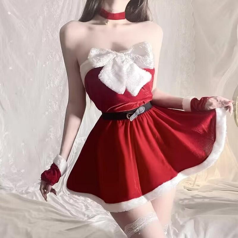 Christmas Adult Tube Top Dress Set Red Teen Girl Party Costume Stage Wear 2025