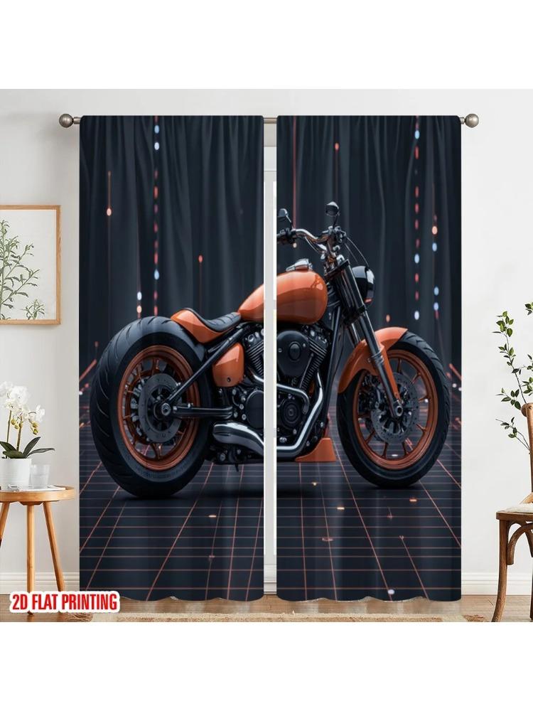 

Contemporary Plane Printing Curtains Orange Cruiser Polyester Without Rod Home Decor Bedroom Living Room Curtain Perfect For Great W100*H70(CM)-Hooks&2PCS