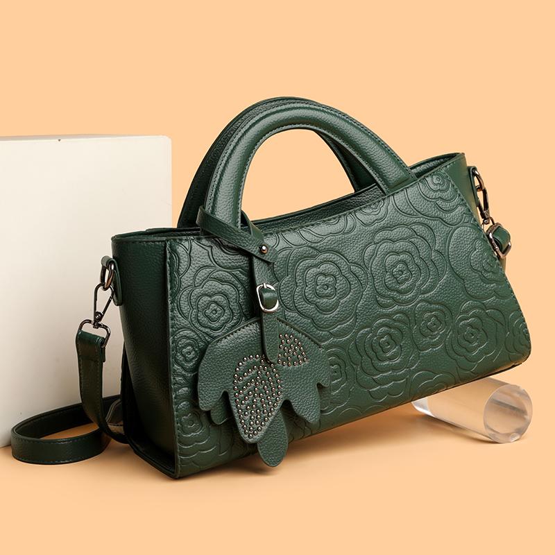 Elegant Embossed Flower Design Faux Leather Tote Bag with Adjustable Shoulder Strap
